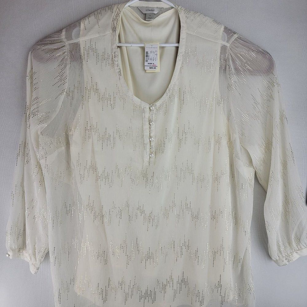 Christopher & Banks Womens Size 3X 24/26W Cream Pullover Tank LS Blouse NWT